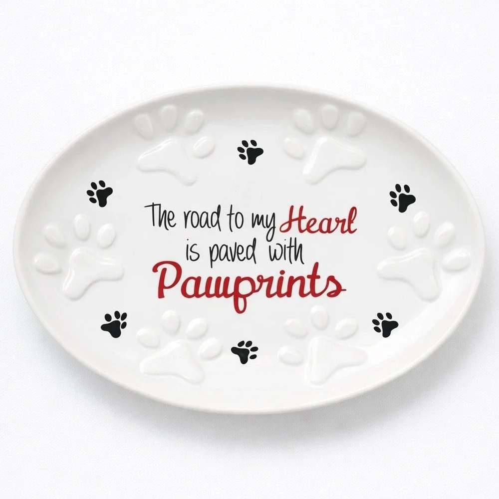 Pawprints Dog Lover Platter Road‎ to My Heart Paved W Pawprints Pet Parent GIFT